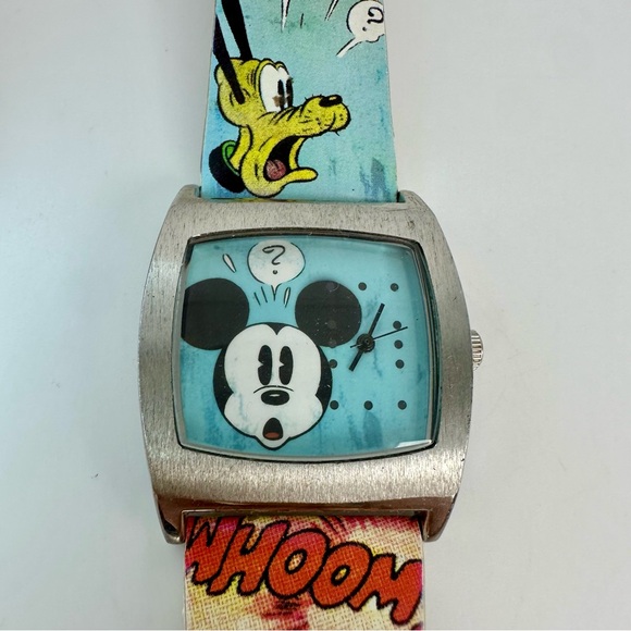 Vtg Disney Parks Mickey Quartz Stainless Watch w Cartoon Comic Pluto, Daffy - Picture 3 of 14